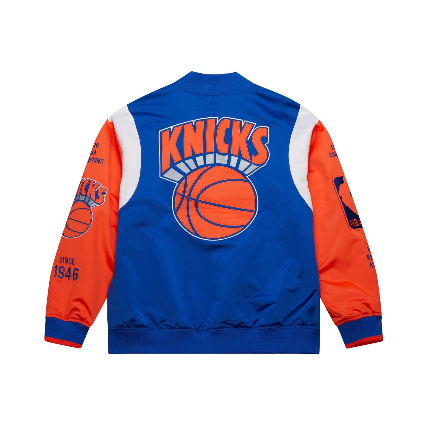 Mitchell & Ness Knicks Team Origins Royal/Orange Satin Jacket