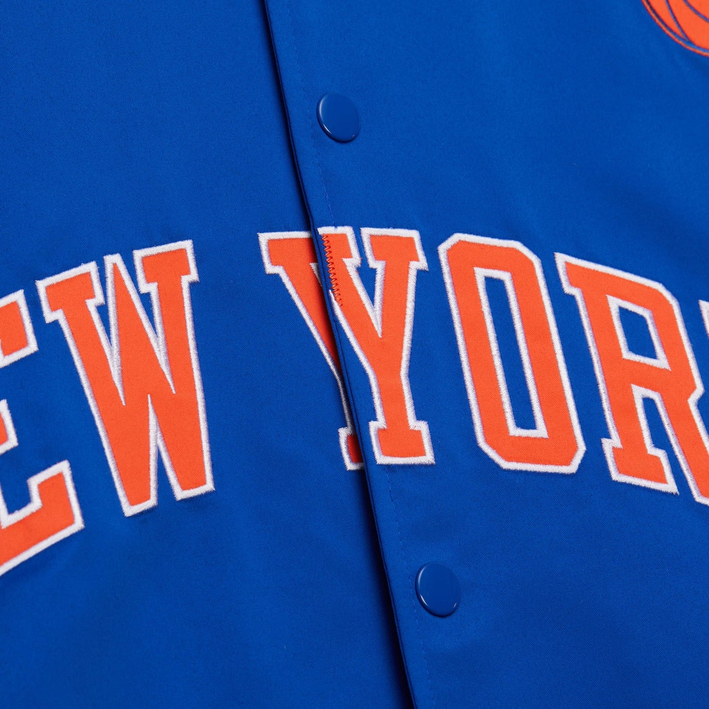 Mitchell & Ness Knicks Team Origins Royal/Orange Satin Jacket