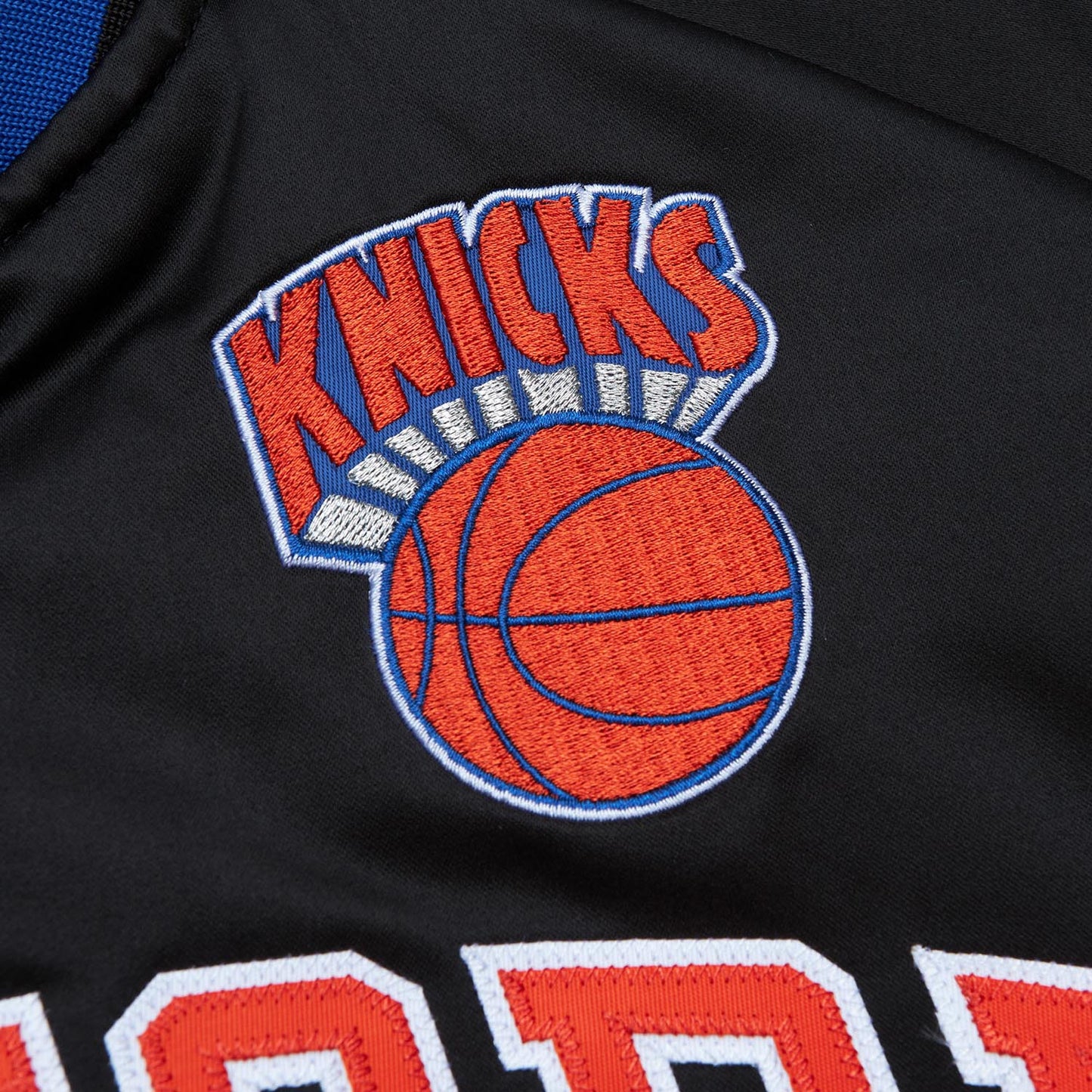 Mitchell & Ness Knicks Black Vintage Wordmark Lightweight Satin Jacket