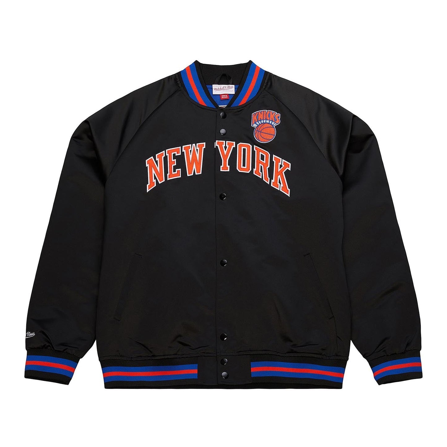 Mitchell & Ness Knicks Black Vintage Wordmark Lightweight Satin Jacket